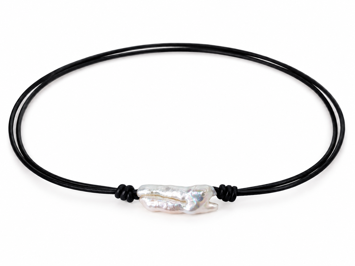 DANFI – dámský kožený choker s pravou keshi perlou