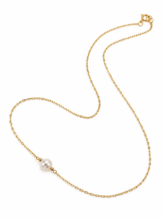 Minimalistický náhrdelník s mořskou Akoya perlou 7,2 mm – stříbro 925, pozlaceno 14kt zlatem