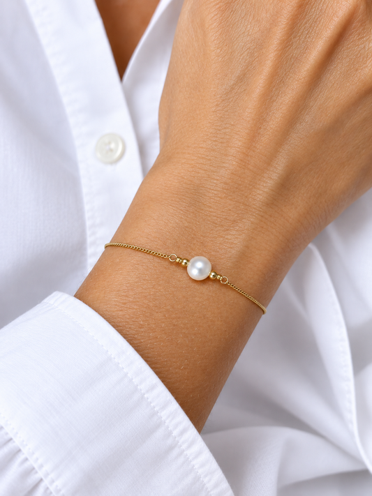 MONY – minimalistický stříbrný náramek s pravou mořskou Akoya perlou AA 6 mm