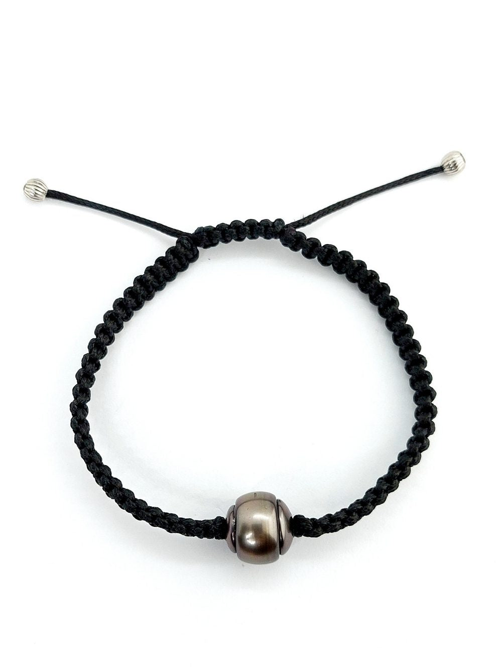 MESSI – originální macramé náramek s raritní tahitskou perlou 13,2 mm | Ag 925 Rhodium