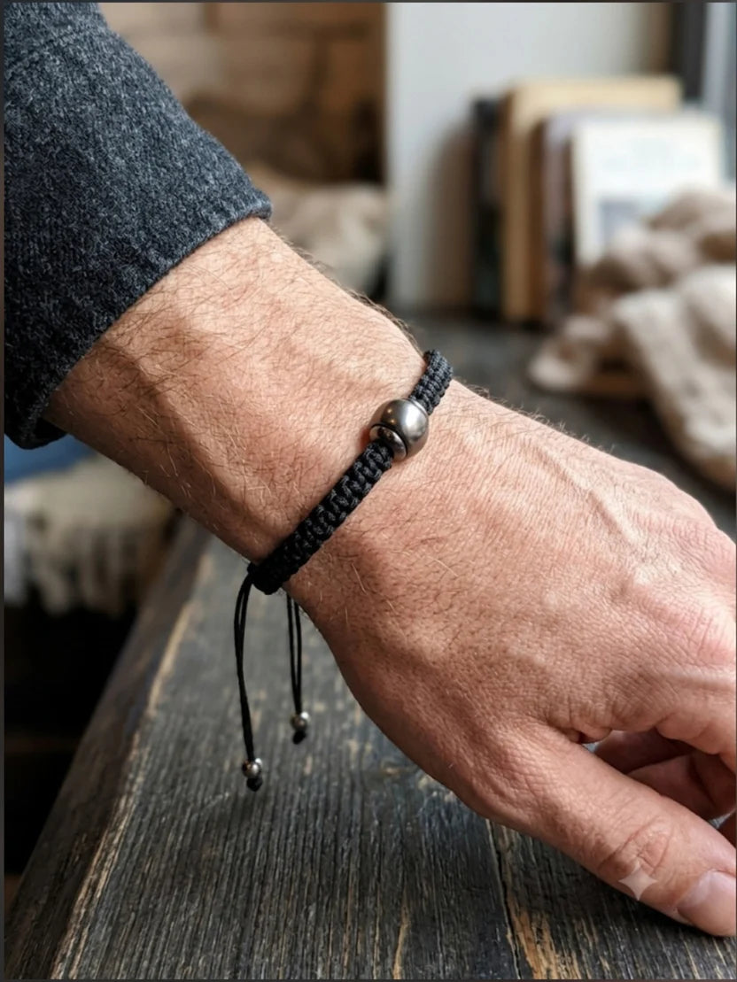 MESSI – originální macramé náramek s raritní tahitskou perlou 13,2 mm | Ag 925 Rhodium