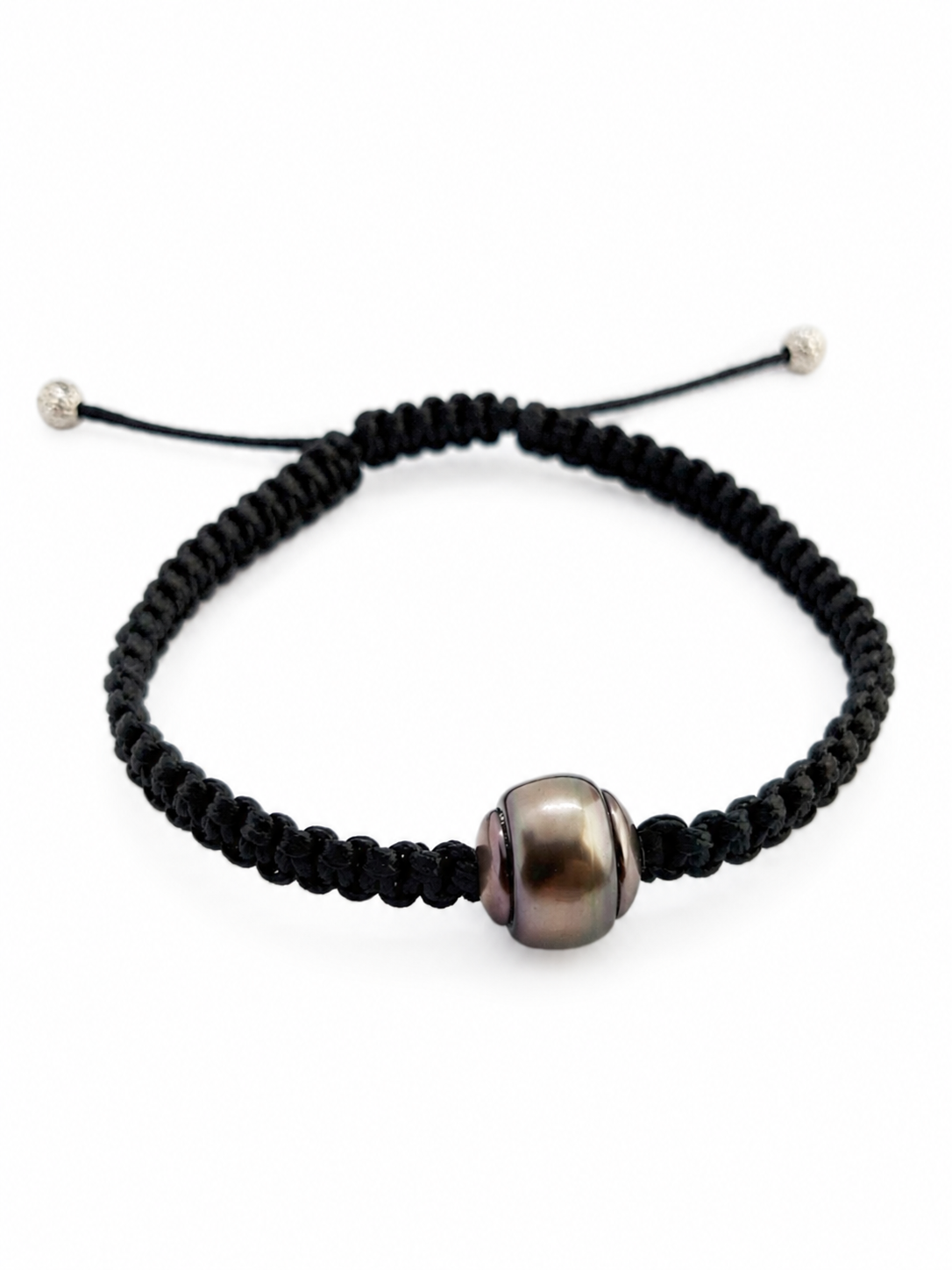 MESSI – originální macramé náramek s raritní tahitskou perlou 13,2 mm | Ag 925 Rhodium