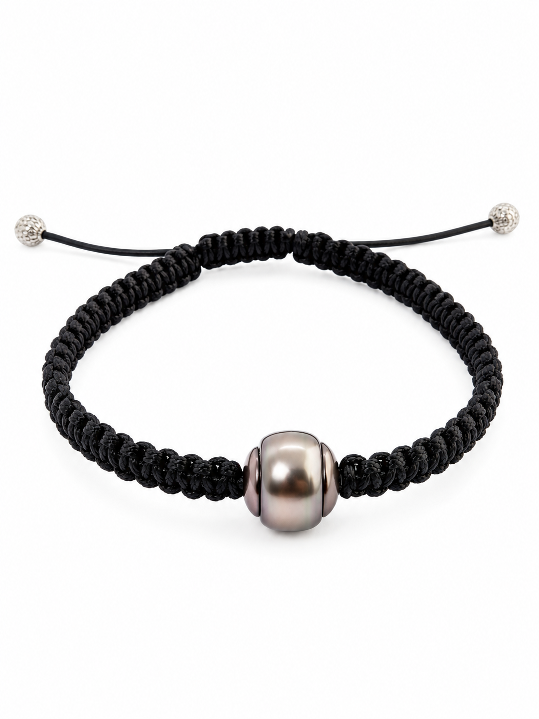 MESSI – originální macramé náramek s raritní tahitskou perlou 13,2 mm | Ag 925 Rhodium